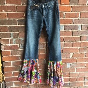 One of a kind bellbottom flare floral jeans
